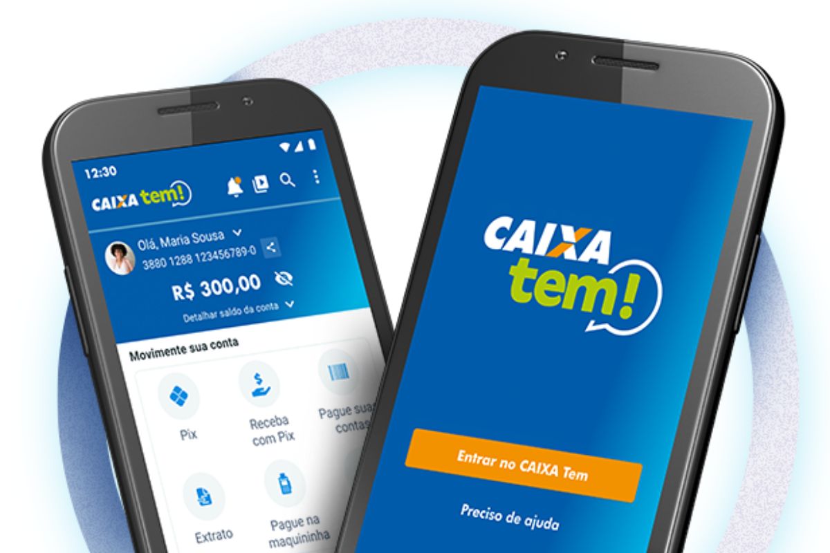 Celular com o da Caixa aberto de ilustração após Caixa Tem anuncia Saque de R$ 200 liberado