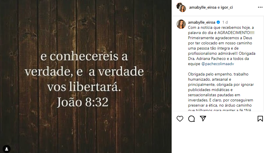 Post de Igor Camargo e Amabylle Eiroa 