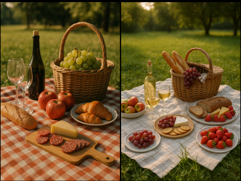 Leve as comidas e bebidas de sua preferência - Imagem gerada por I.A para o Minhas Receitinhas